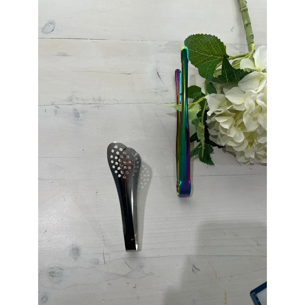 Rainbow Serving Tongs & Stainless Steel Silver Mini‎ Kitchen Tongs Set of 2